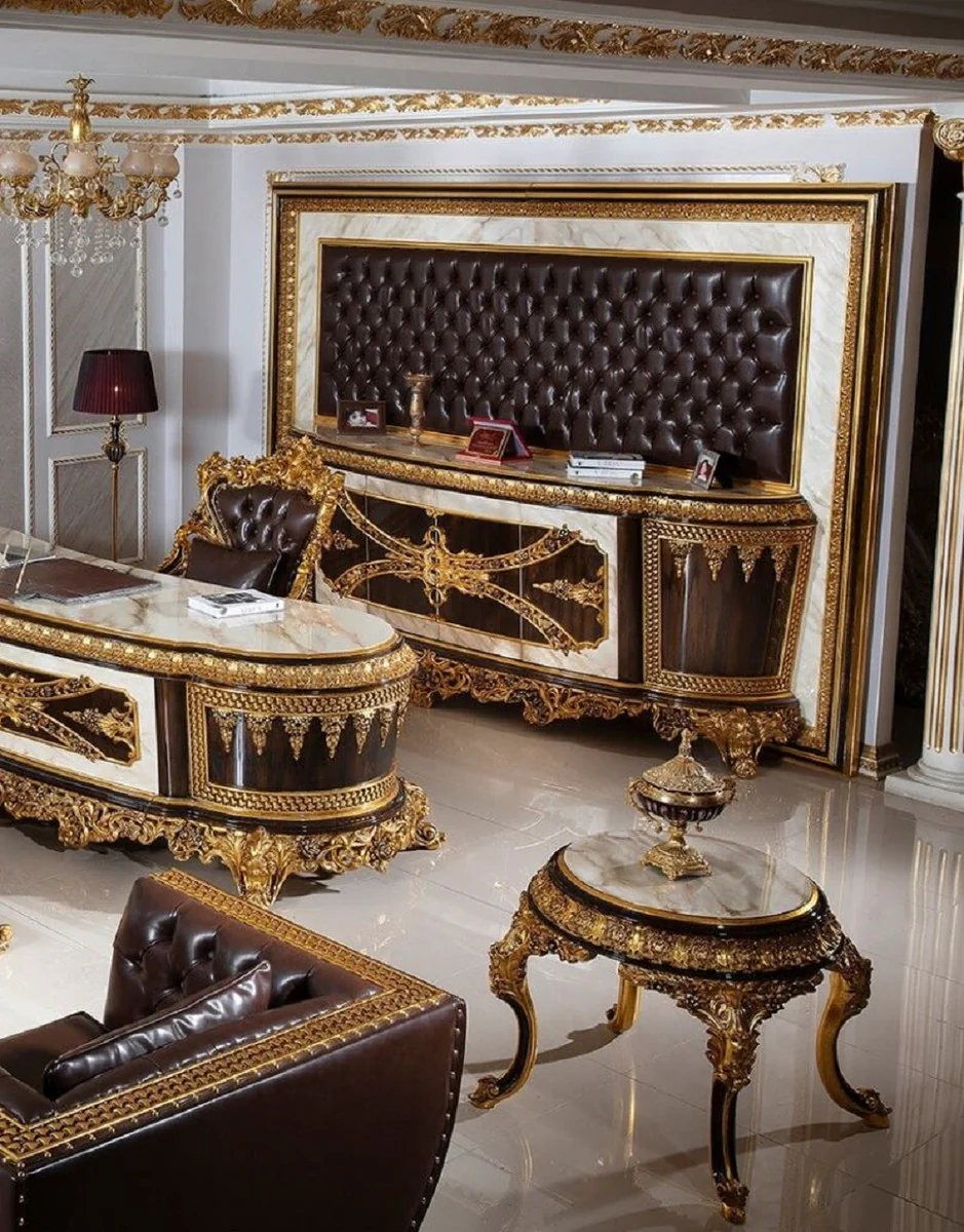 Luxury baroque side table white / dark brown / gold - magnificent solid wood table in baroque style - baroque living room furniture - noble and magnificent