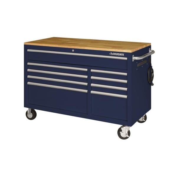 52 IN. 9-DRAWER MOBILE WORKBENCH IN GLOSS BLUE