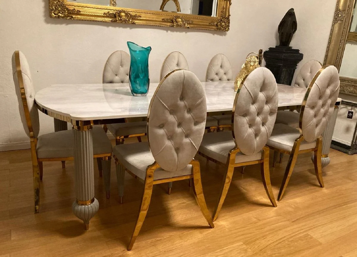 Luxury Art Deco dining room chair set of 4 gray / gold 50 x 58 x H. 109.5 cm - Elegant kitchen chairs - Dining room furniture - Luxury furniture - Art Deco furniture - Luxury furnishings