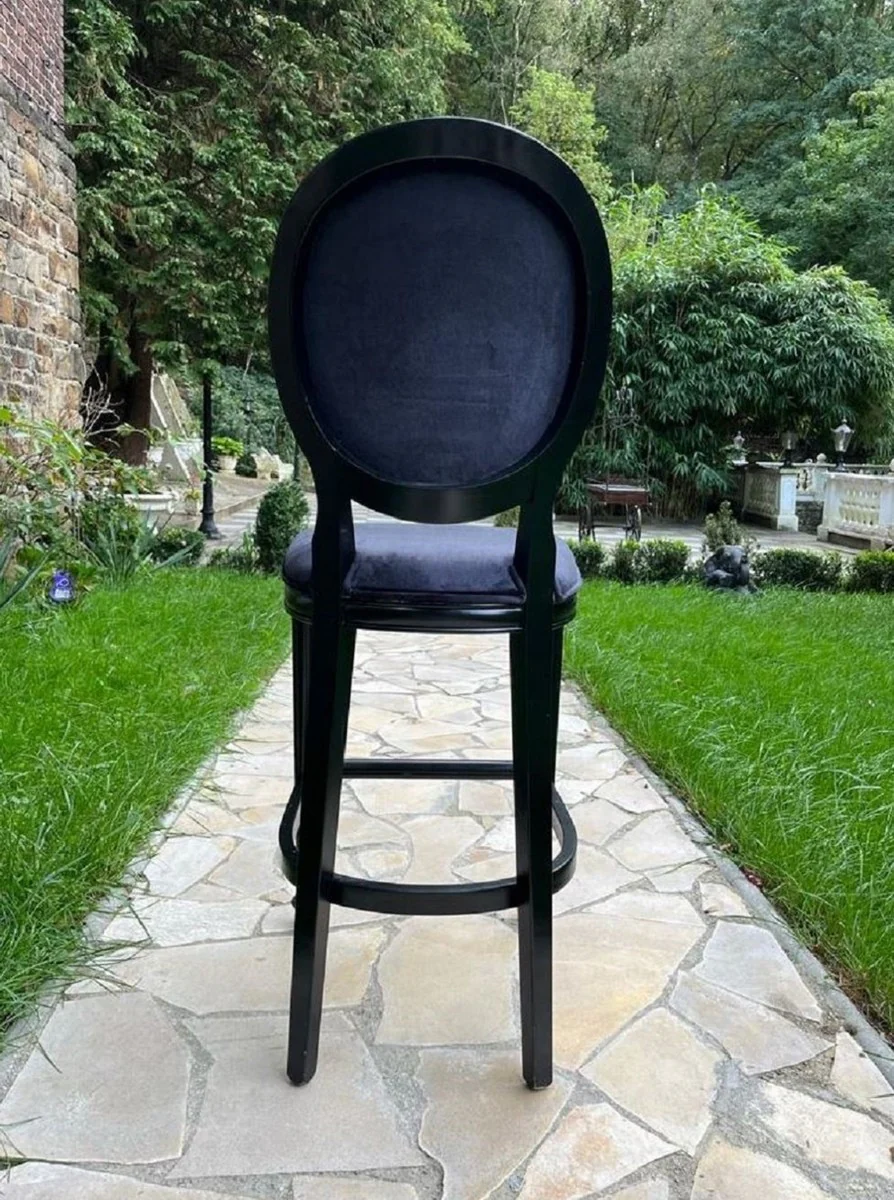 Baroque bar chair black - magnificent baroque style solid wood bar stool with elegant velvet fabric - baroque bar furniture