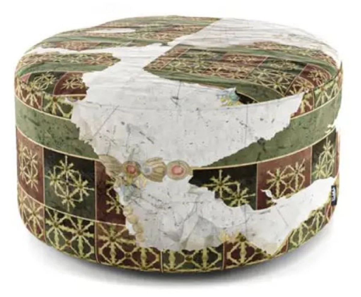 Luxus Fußhocker Grün / Mehrfarbig Ø 75 x H. 30 cm - Runder Samt Hocker - Wohnzimmer Möbel - Hotel Möbel - Luxus Möbel - Luxus Einrichtung