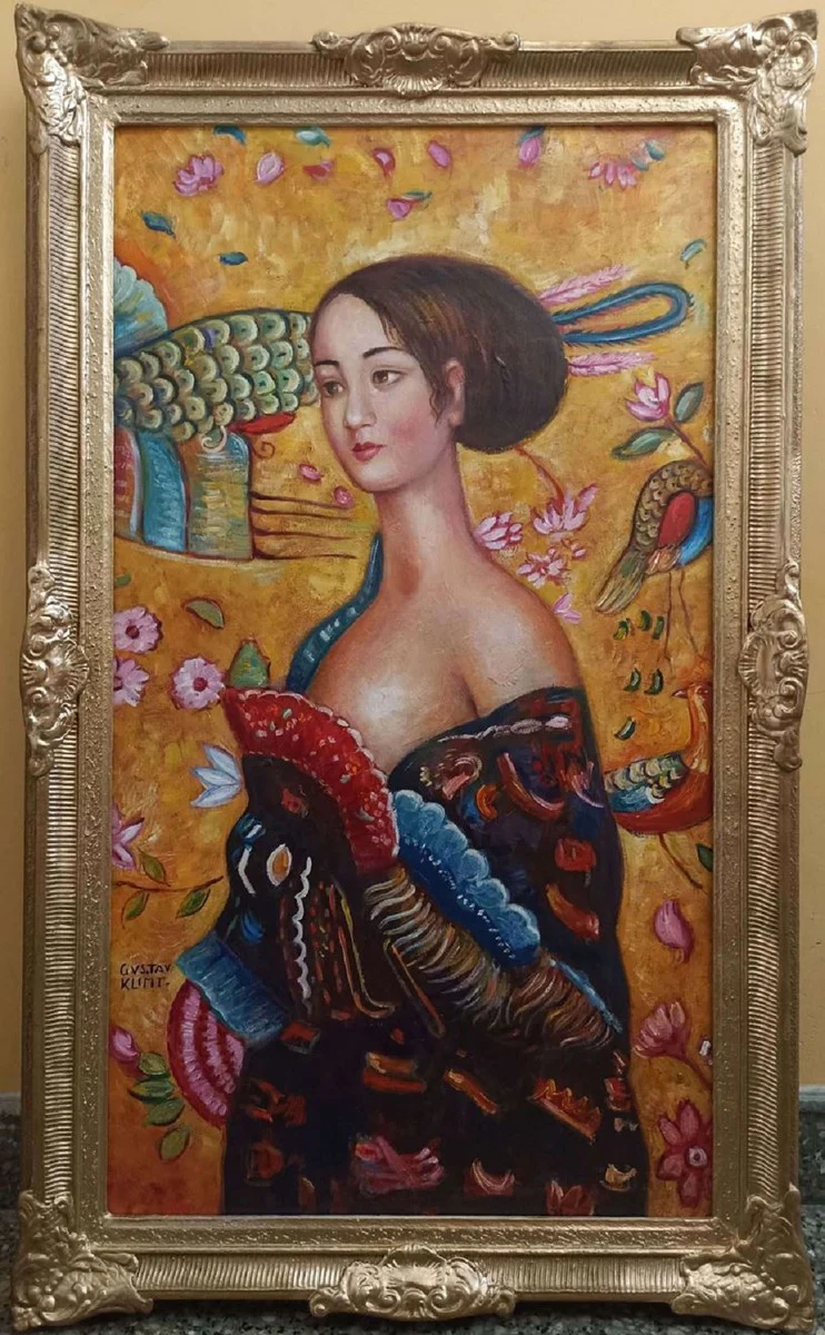 Vintage oil painting after Gustav Klimt Lady 60.96 x H. 101.60 cm - Authentic antique painting after the original - Hand painted
