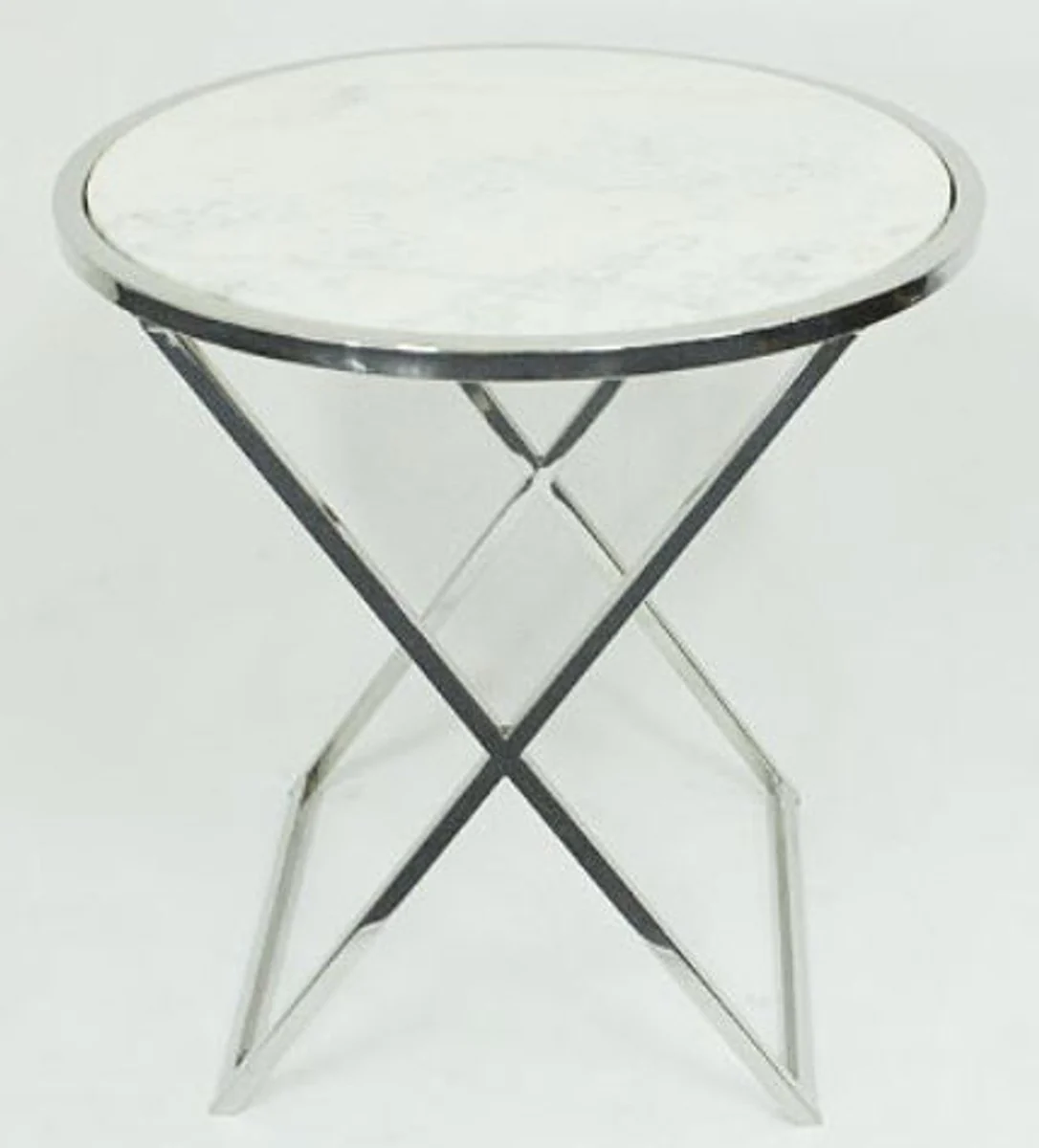 Side table silver / white Ø 61 x H. 61 cm - Living room side table with white marble top