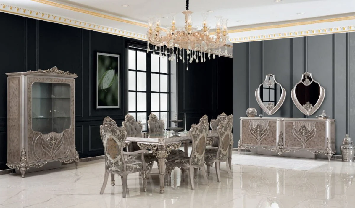 Luxury Baroque Display Cabinet Silver - Handcrafted Solid Wood Display Cabinet - Magnificent Baroque Furniture