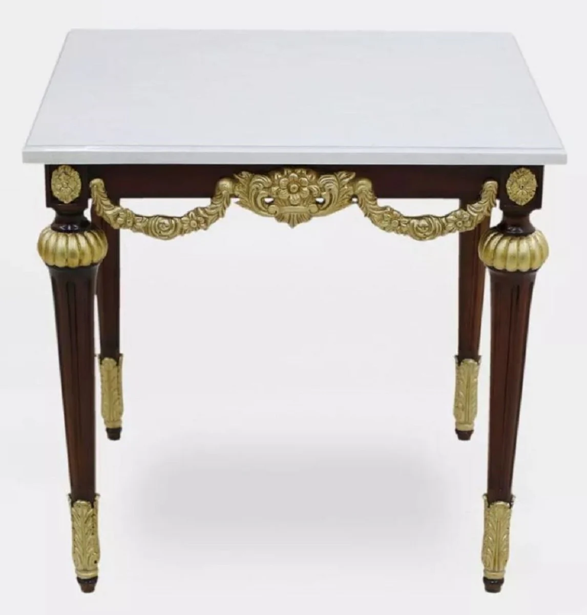 Luxury baroque side table with marble top white / dark brown / gold - rectangular solid wood table in baroque style - baroque furniture - noble and magnificent