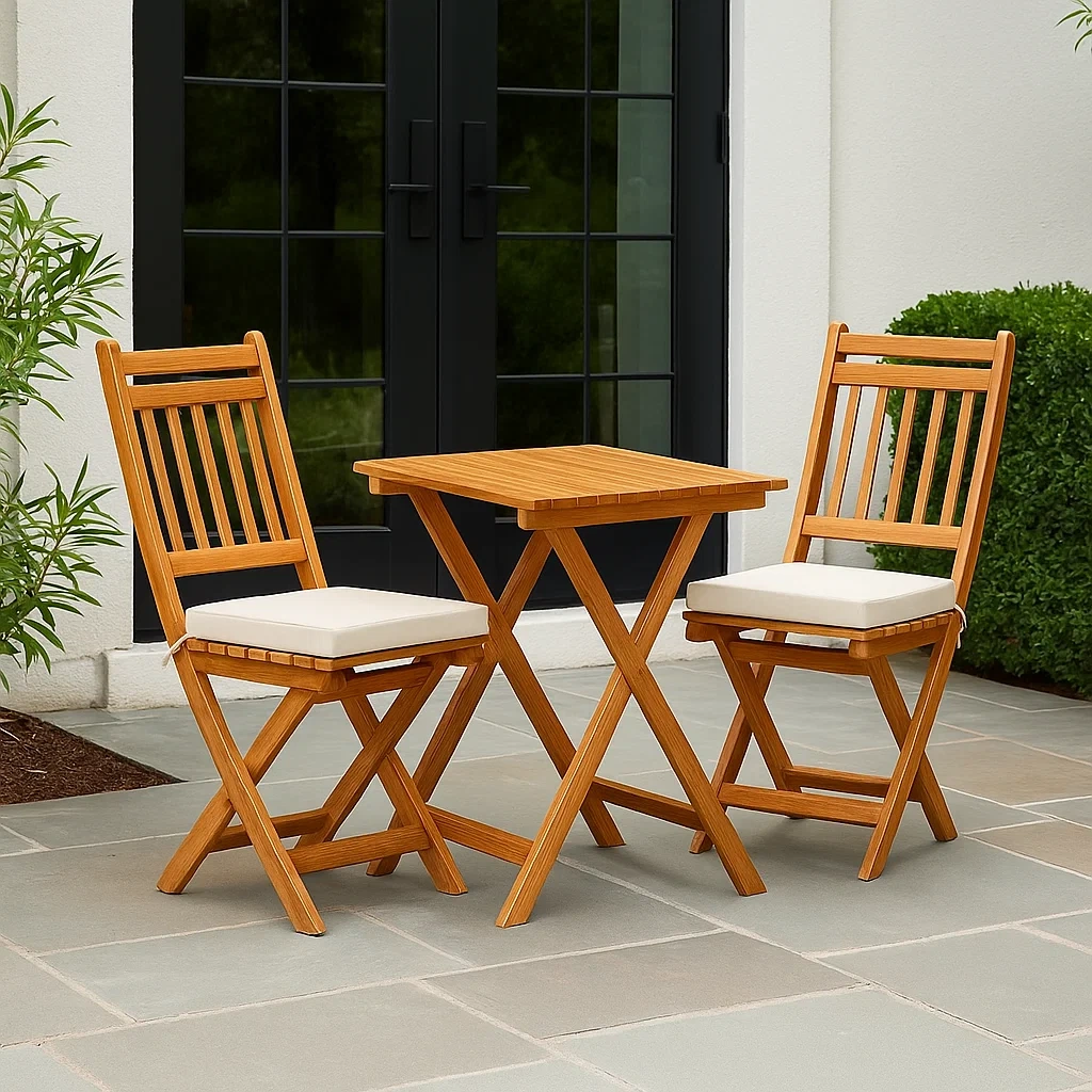 Bistro-Set für den Außenbereich, 3-teilig mit Tisch und Stühlen, hellbraun, Holz, Garten