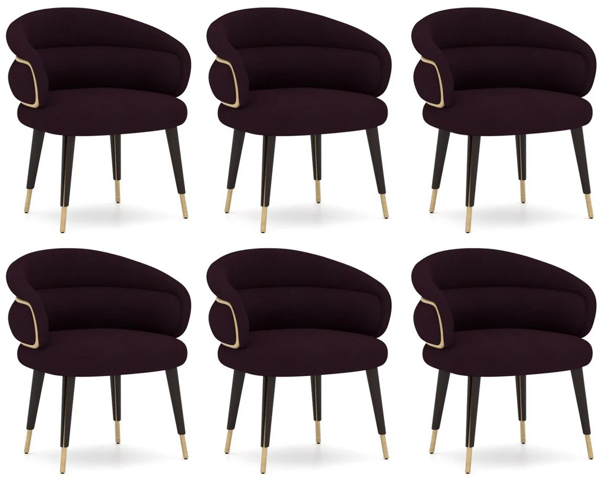 Luxury dining room chair set of 6 purple / black / beige - kitchen chairs with armrests - dining room furniture - restaurant furniture - hotel furniture - luxury furniture