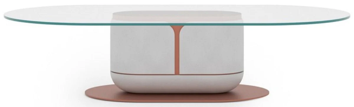 Luxury coffee table white / copper 150 x 80 x H. 40 cm - Living room table with glass top - Living room furniture - Hotel furniture - Luxury furniture - Luxury furnishings