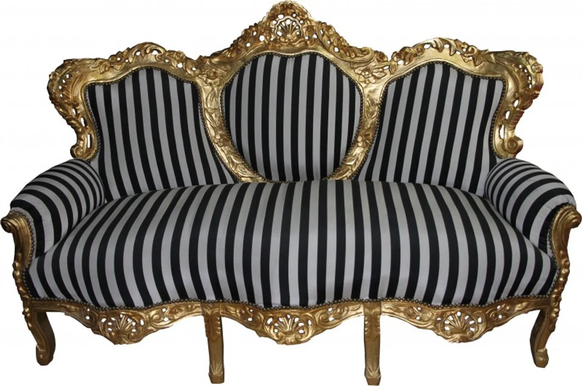 Baroque 3-Seat Sofa King Black/White Stripes/Gold - Furniture Baroque
