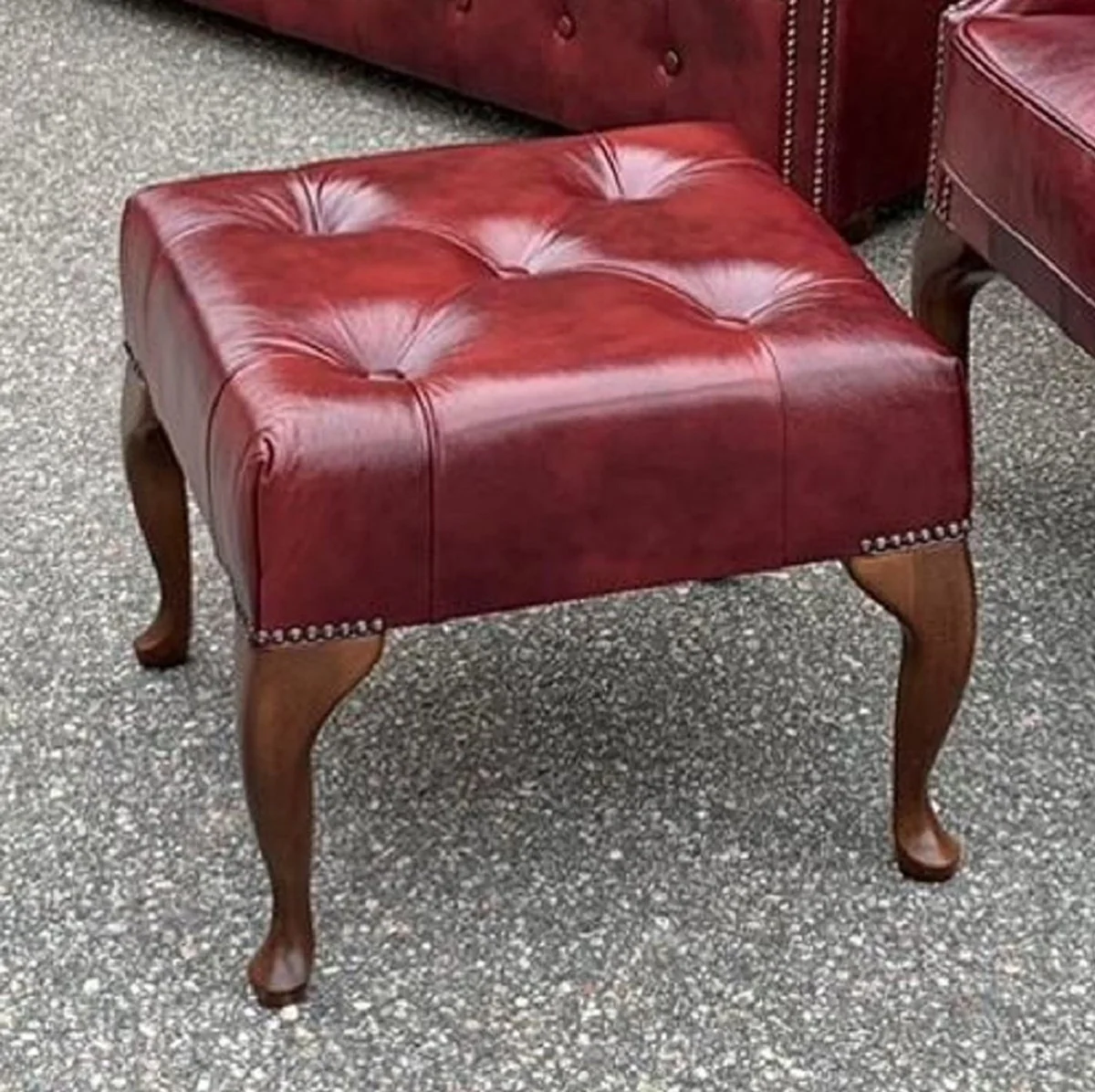 Luxury Chesterfield leather stool boardeaux red / brown H. 45 cm