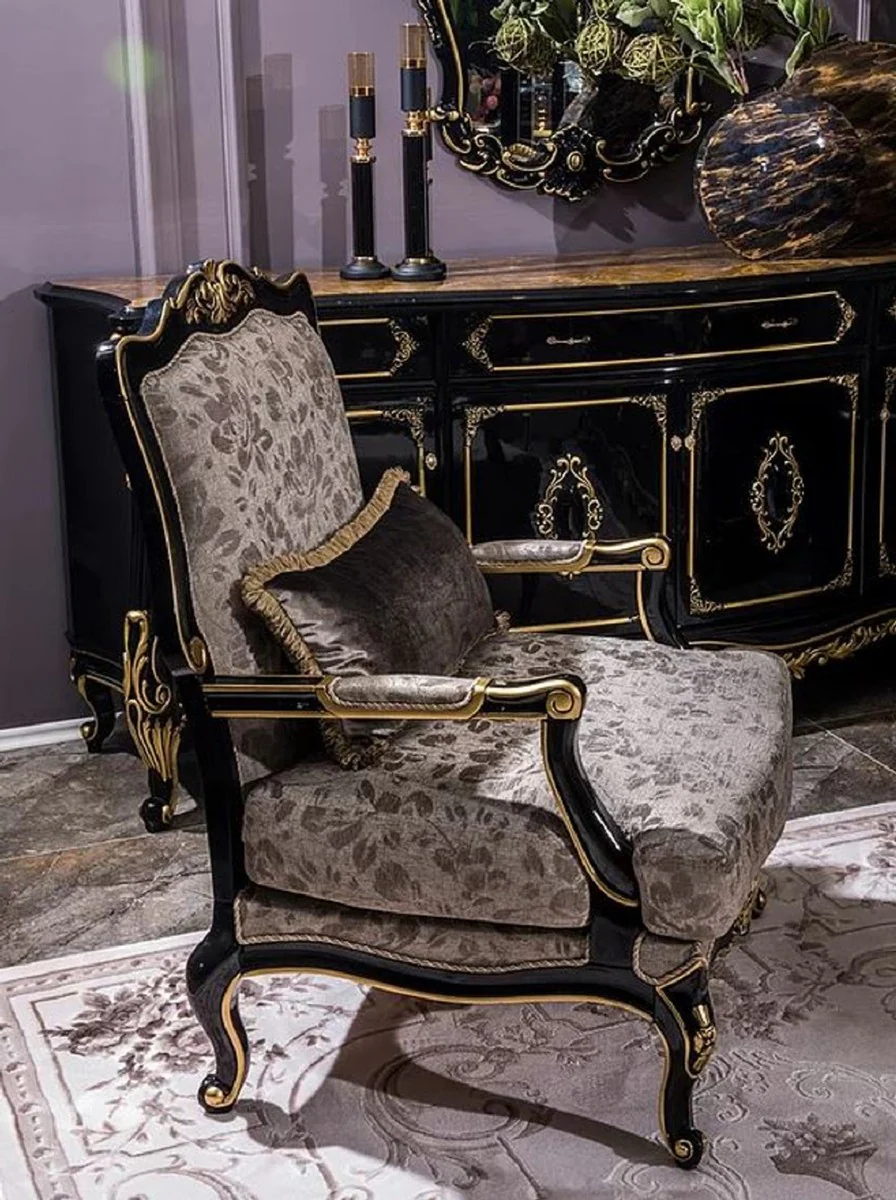 Luxury baroque living room set silver / black / gold - 2 baroque sofas & 2 baroque armchairs & 1 baroque coffee table - living room furniture in baroque style - baroque furniture - baroque furnishings