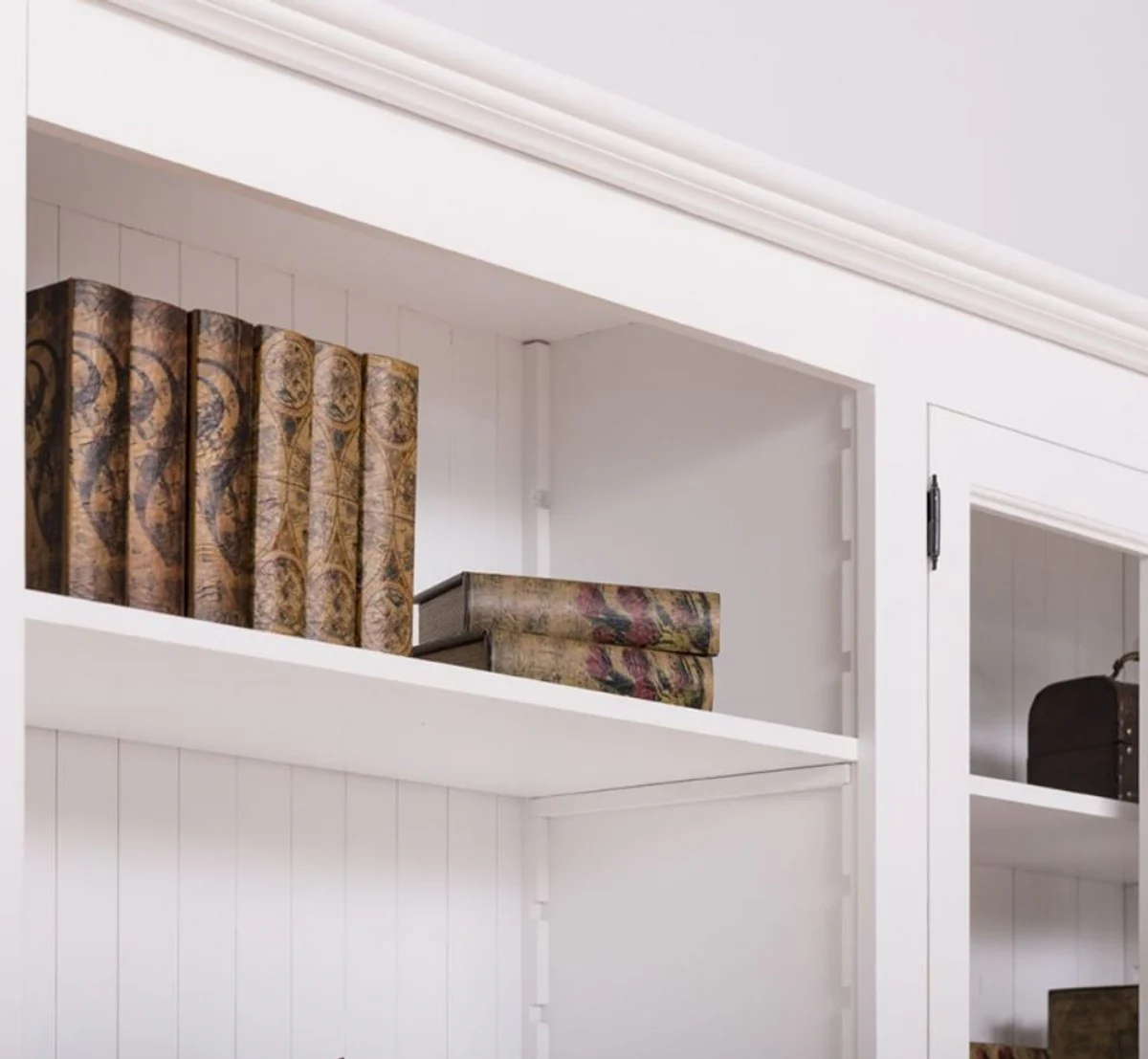 Country house style bookcase white 300 x 50 x H. 230 cm - solid wood cupboard - living room cupboard - office cupboard - country house style furniture