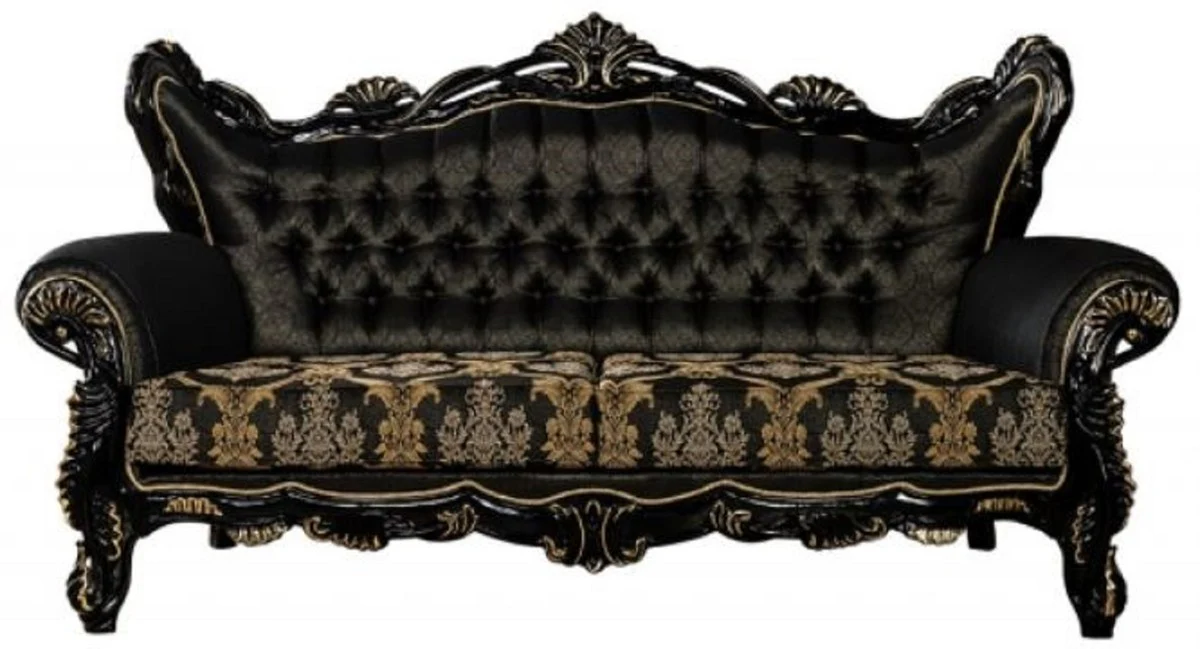 Luxury Baroque Sofa Black / Gold - Magnificent living room sofa with elegant pattern - Baroque living room furniture