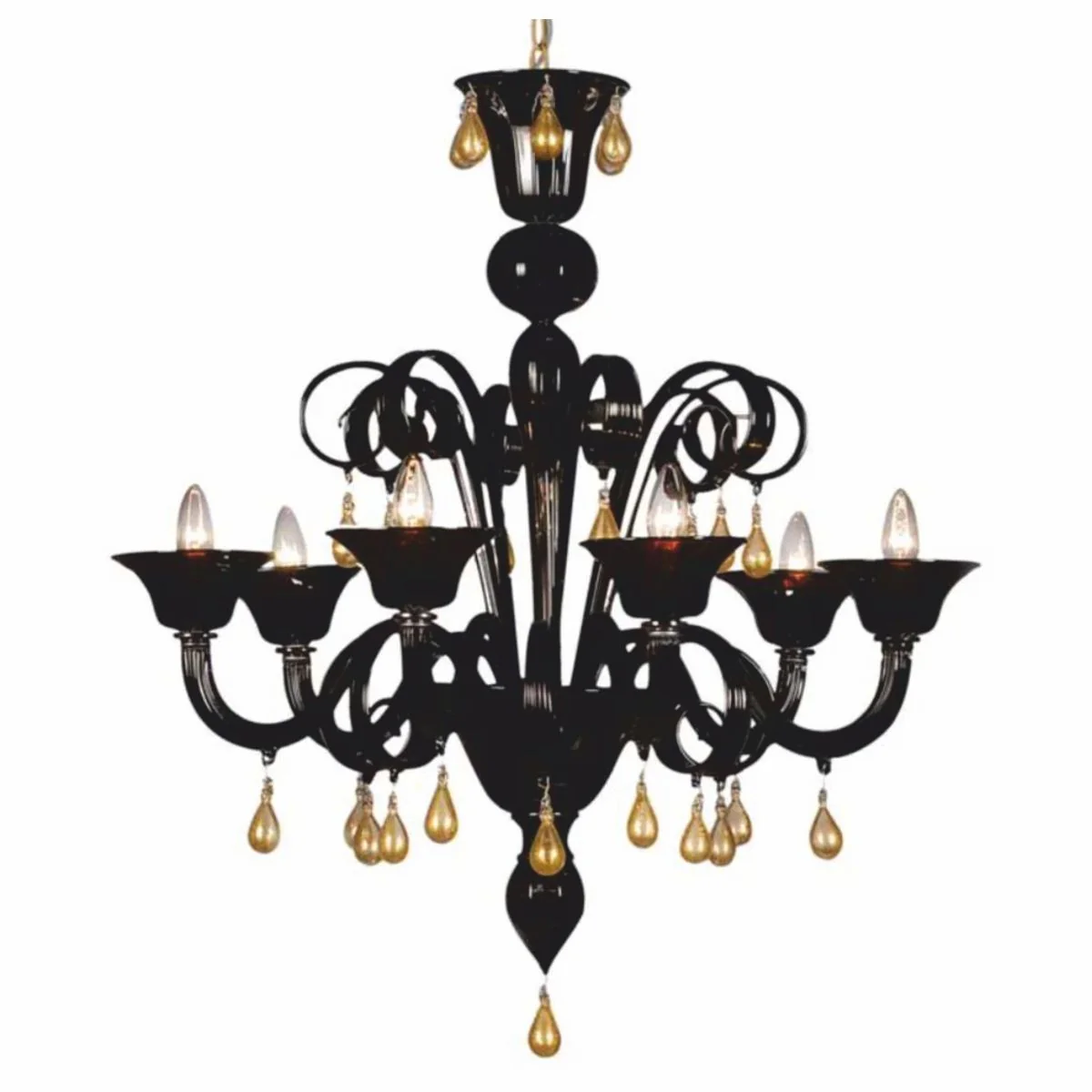Luxury Baroque crystal glass chandelier black / gold Ø 60 x H. 70 cm - Made in Italy