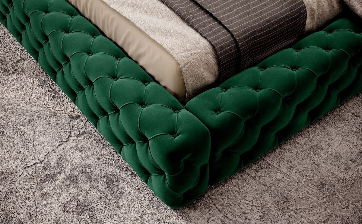 Luxury Chesterfield Velvet Double Bed with Green Mattress - Various Sizes