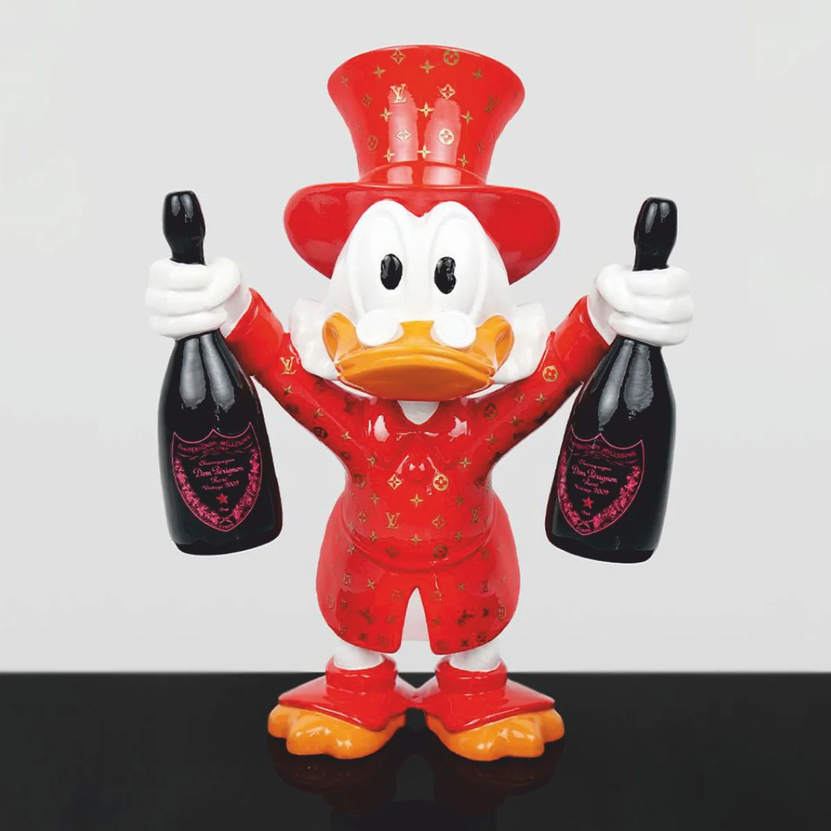 XXL Deko Skulptur Ente Rot / Weiß / Schwarz H. 170 cm - Große Deko Figur