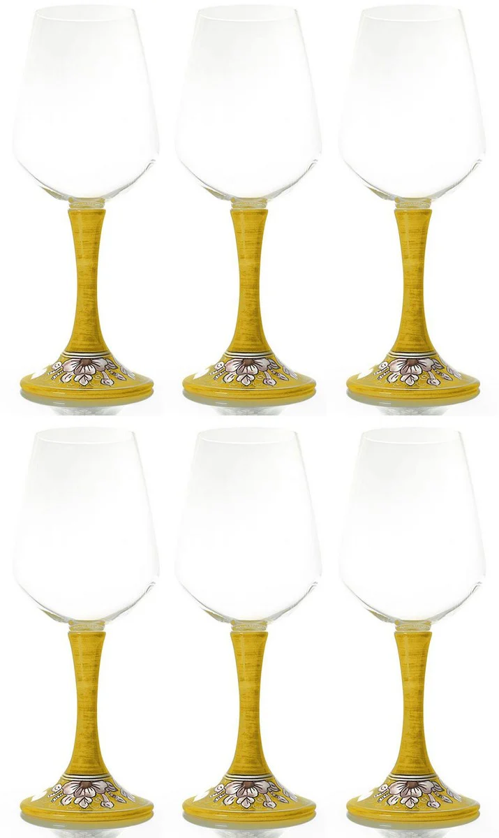 Luxury wine glass set of 6 yellow / multicolored H. 23.5 cm - Handmade & hand-painted wine glasses - Hotel & Restaurant Accessories - Luxury quality - Made in Italy