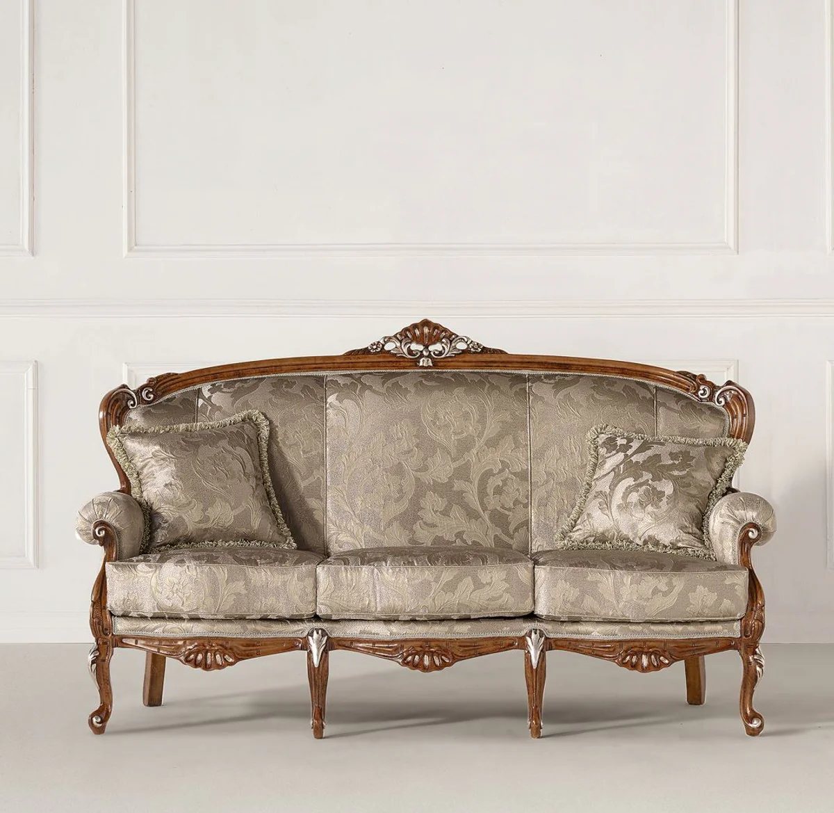 Luxus Barock Sofa Silber / Gold / Braun / Silber - Prunkvolles Barockstil Wohnzimmer Sofa - Luxus Wohnzimmer Möbel im Barockstil - Barock Möbel - Luxus Qualität - Made in Italy