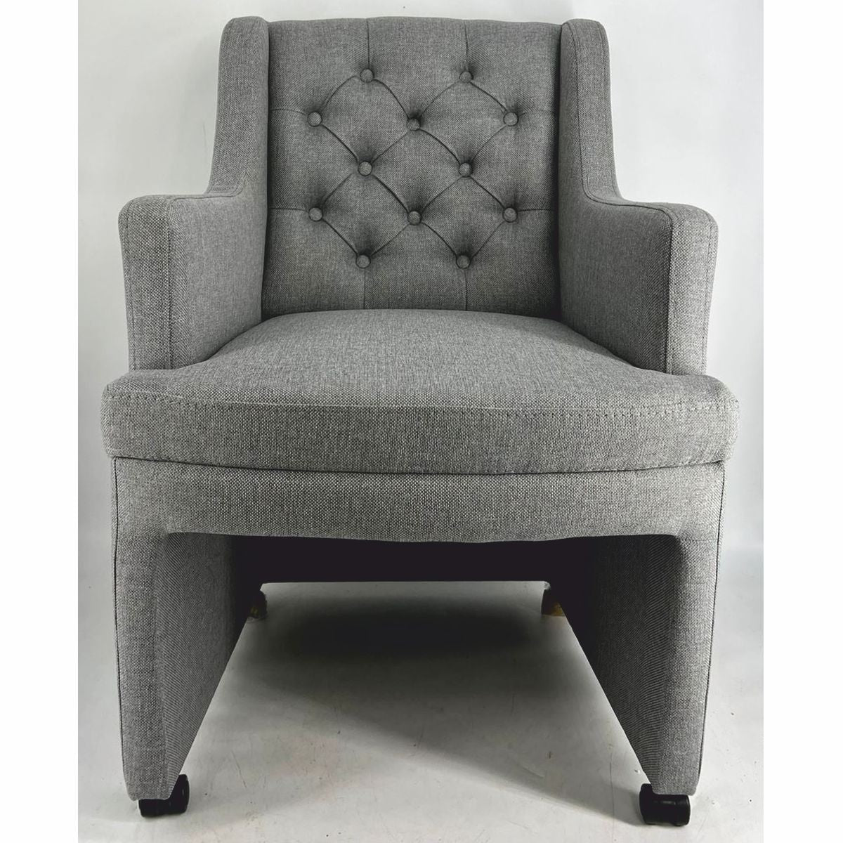 Chesterfield dining chair / office chair with armrests and wheels gray