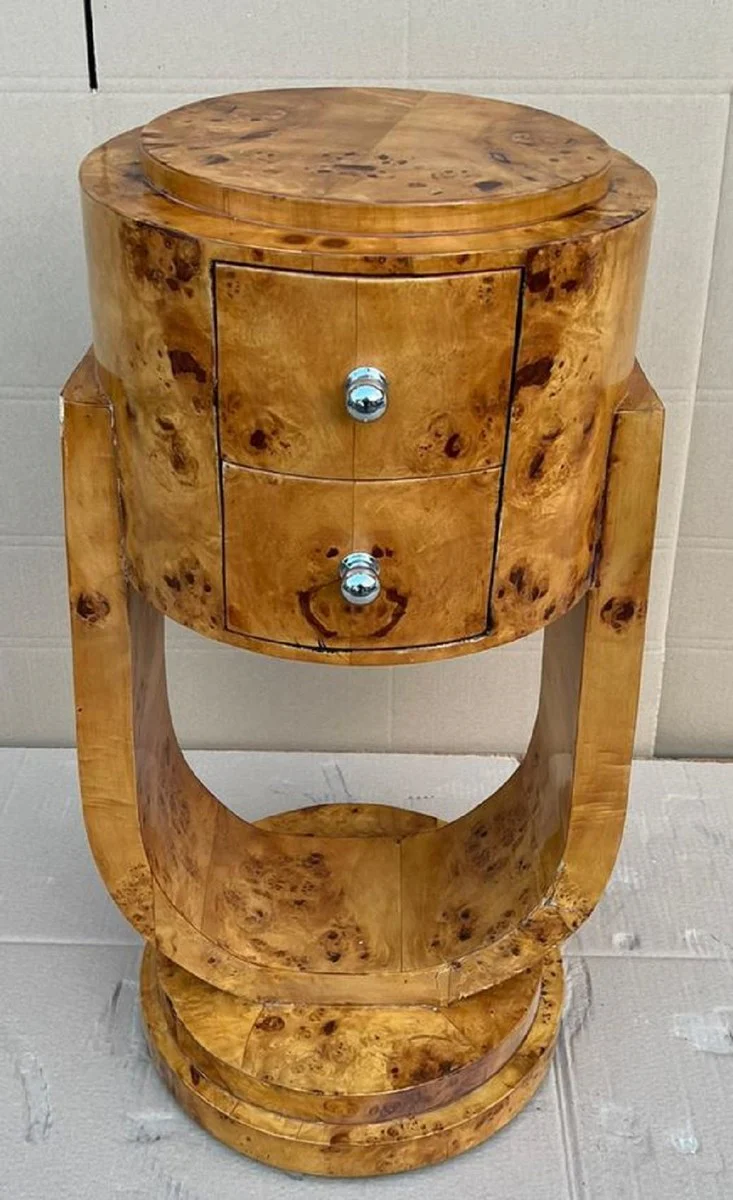 Art Deco chest of drawers bird's eye maple - Round solid wood night dresser - Side table with 2 drawers - Handmade Art Deco furniture