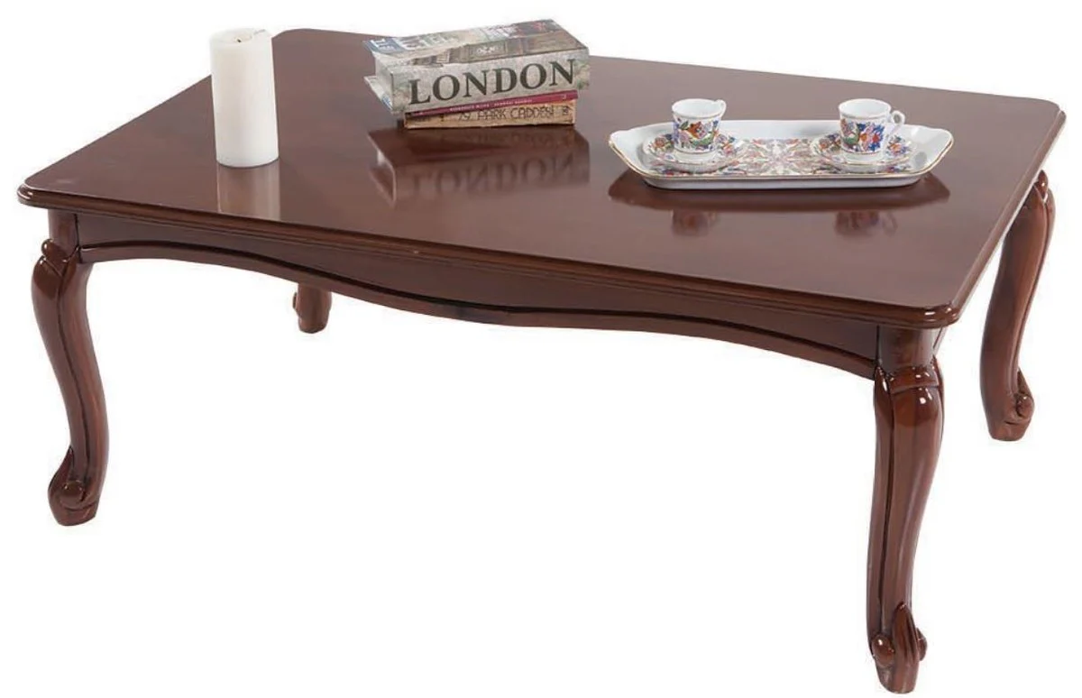 Luxury baroque coffee table brown 101 x 74 x H. 43 cm - solid wood living room table in baroque style - baroque living room furniture