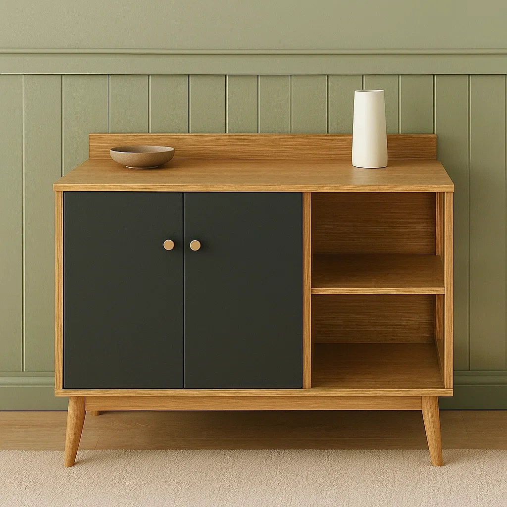 Kücheninsel, Küchenwagen mit 2 Türen und Ablage, Naturholz und Schwarz, 80x40x80 cm - NCBGLbgym0wl