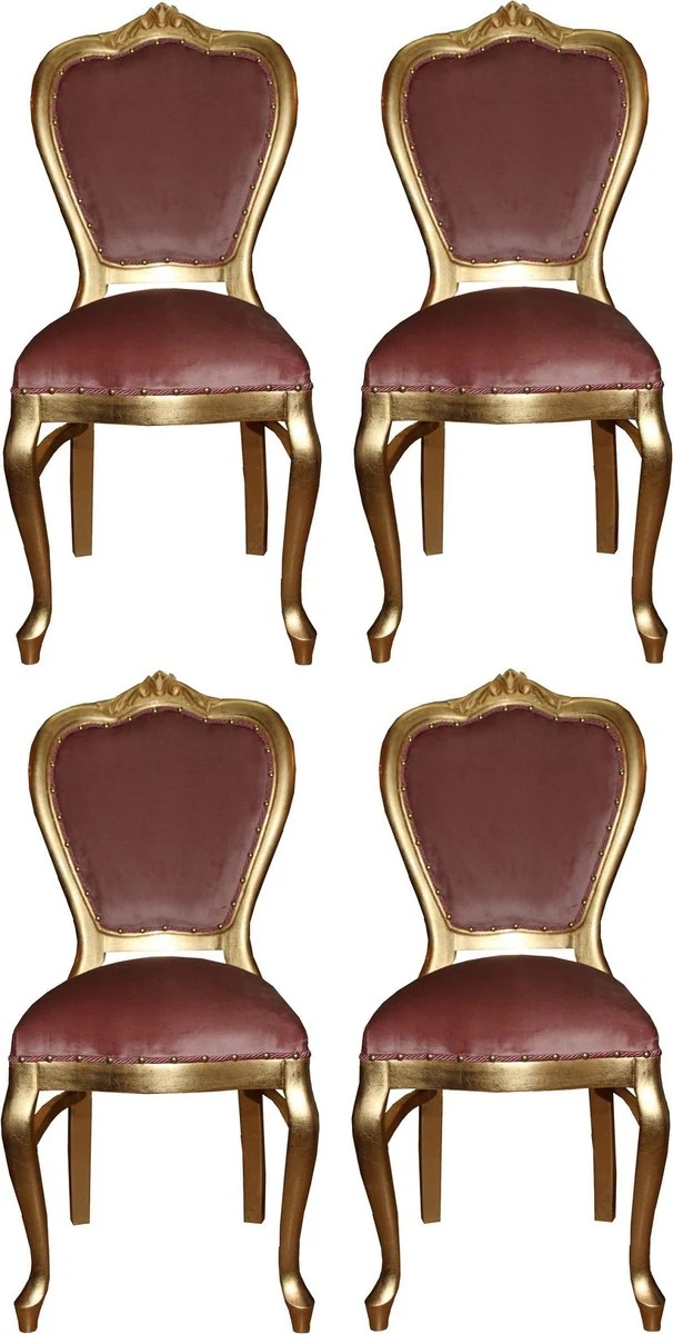 Luxury Baroque dining room set pink / gold 45 x 46 x H. 99 cm - 4 handmade dining chairs - Baroque dining room furniture