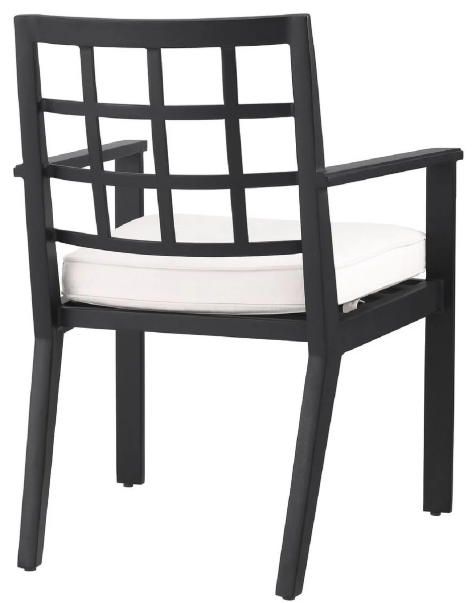 Luxury dining room chair with armrests black / white 64.5 x 65 x H. 88.5 cm - weatherproof aluminum chair with seat cushion - garden patio chair - luxury quality