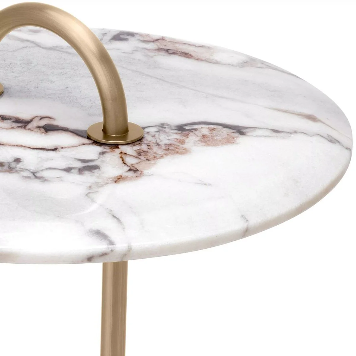 Luxury side table brass / white Ø 38.5 x H. 58 cm - Round table with marble top and carrying handle - Living room furniture - Luxury furniture - Living room furnishings - Luxury quality