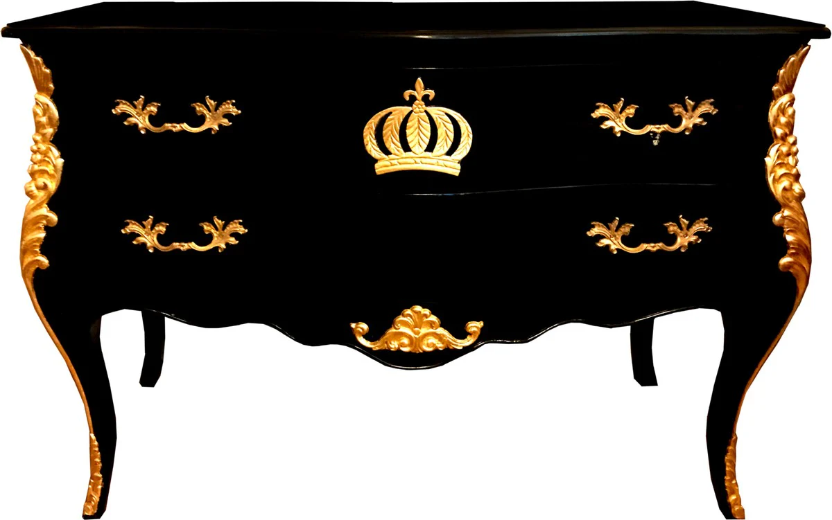 Pompöös by Baroque chest of drawers with 2 drawers and glass top black / gold - Pompöös Baroque chest of drawers designed by Harald Glööckler