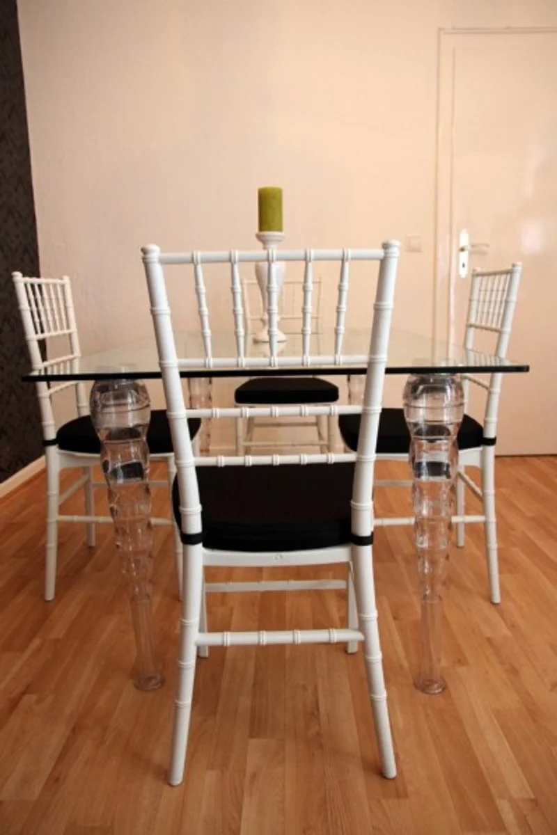 Designer Acrylic Dining Room Set White/Black - Ghost Chair Table - Polycarbonate Furniture - 1 Table + 4 Chairs - Designer Furniture