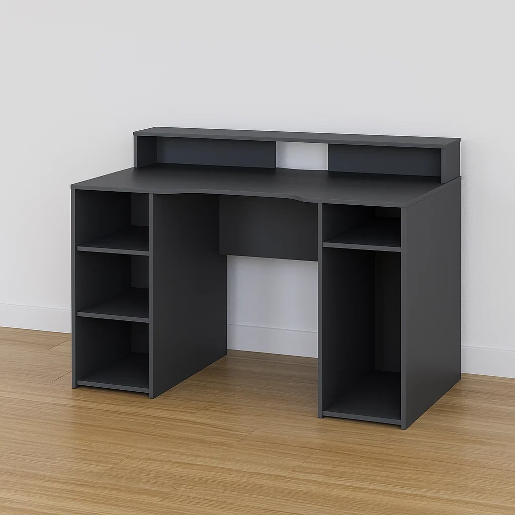 Moderner Gaming-Schreibtisch, anthrazitgraues Melamin, für Büro oder Schlafzimmer, 136 × 88 × 67 cm - PK9MypTjvVNF