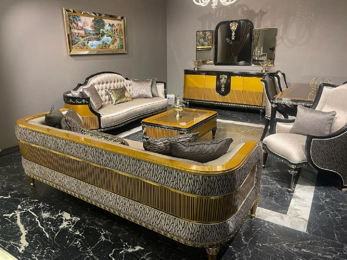Luxury Baroque Sofa Gold / Gold - Magnificent Living Room Sofa - Baroque Style Living Room Furniture - Luxury Furniture in Baroque Style - Baroque Furnishings - Noble & Magnificent