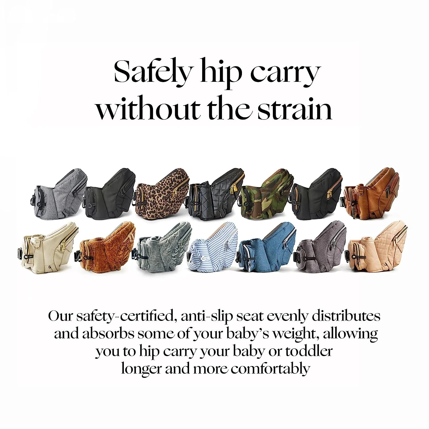 Sicherheitszertifizierte Hüftsitz-Babytrage – Gewinner des Mom’s Choice Award, ergonomische Trage und Verlängerungen für Neugeborene und Kleinkinder (Trage, grau)