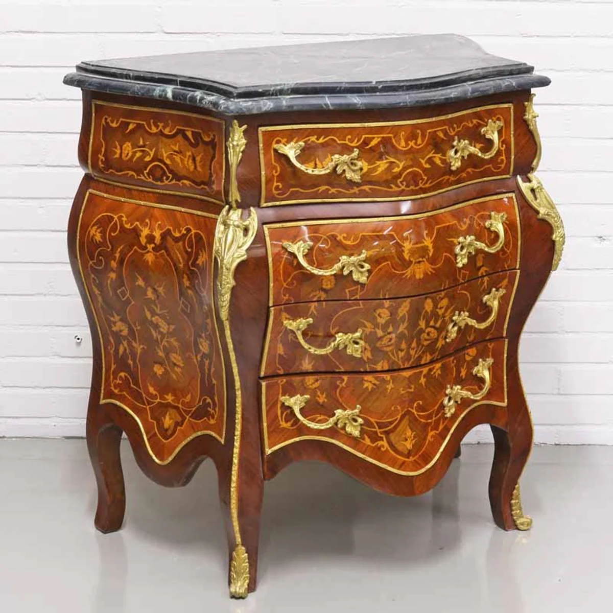 Baroque chest of drawers with 4 drawers and marble top in brown / gold / black 80 x 45 x H. 85 cm - Baroque style furniture