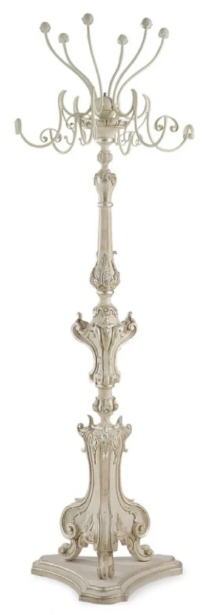 Luxury Baroque Coat Rack Antique Cream / Silver - Magnificent Baroque Style Solid Wood Clothes Rack - Baroque Coat Racks & Hotel Furniture - Luxury Quality - Made in Italy