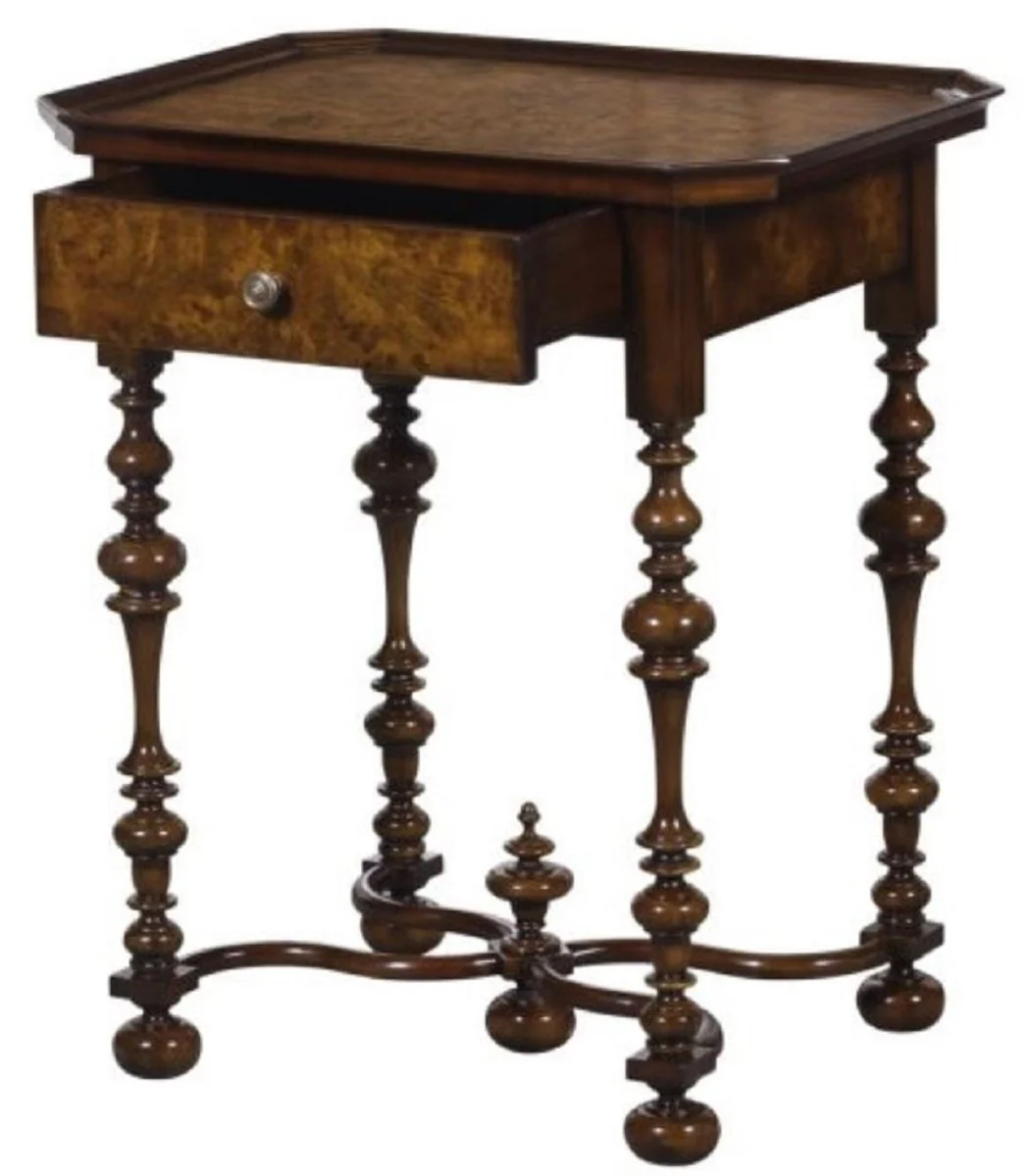 Luxury Baroque side table with drawer brown / dark brown 58 x 42 x H. 69 cm - Baroque furniture