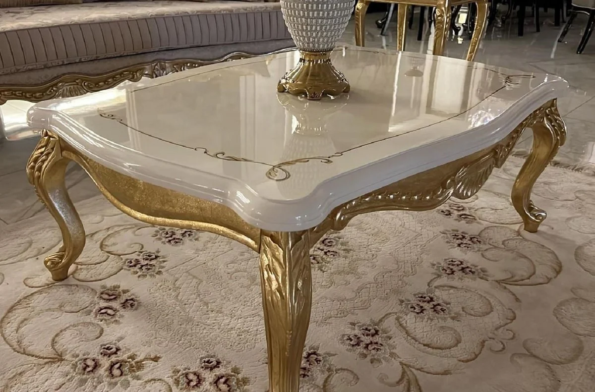 Luxury baroque coffee table white / gold - solid wood living room table in baroque style - baroque style living room furniture - baroque furniture - baroque furnishings - luxury furniture in baroque style