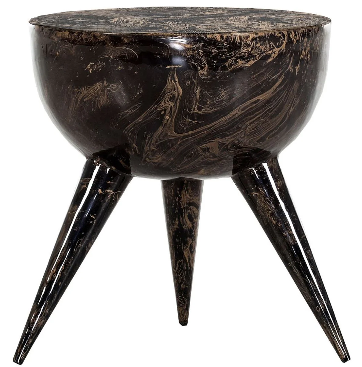 Luxury side table black / gold Ø 42 x H. 46 cm - round tripod aluminum table in marble look - living room furniture