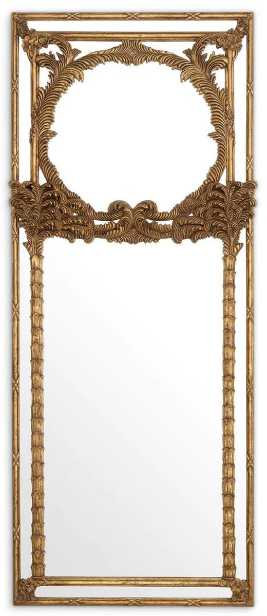 Luxury mahogany wall mirror antique gold 95 x 9.5 x H. 229.5 cm - Rectangular wardrobe mirror - Living room mirror - Wardrobe furniture - Living room furniture - Luxury furniture