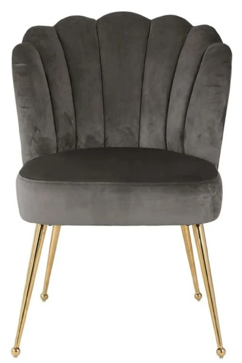 Luxury velvet dining room chair gray / gold 66 x 64 x H. 86 cm - kitchen chair with velvet fabric - dining room furniture - kitchen furniture - luxury furniture