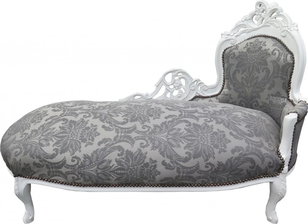 Baroque Chaise Longue Gray Pattern / White - Recamiere Lounger Baroque Furniture - Limited Edition