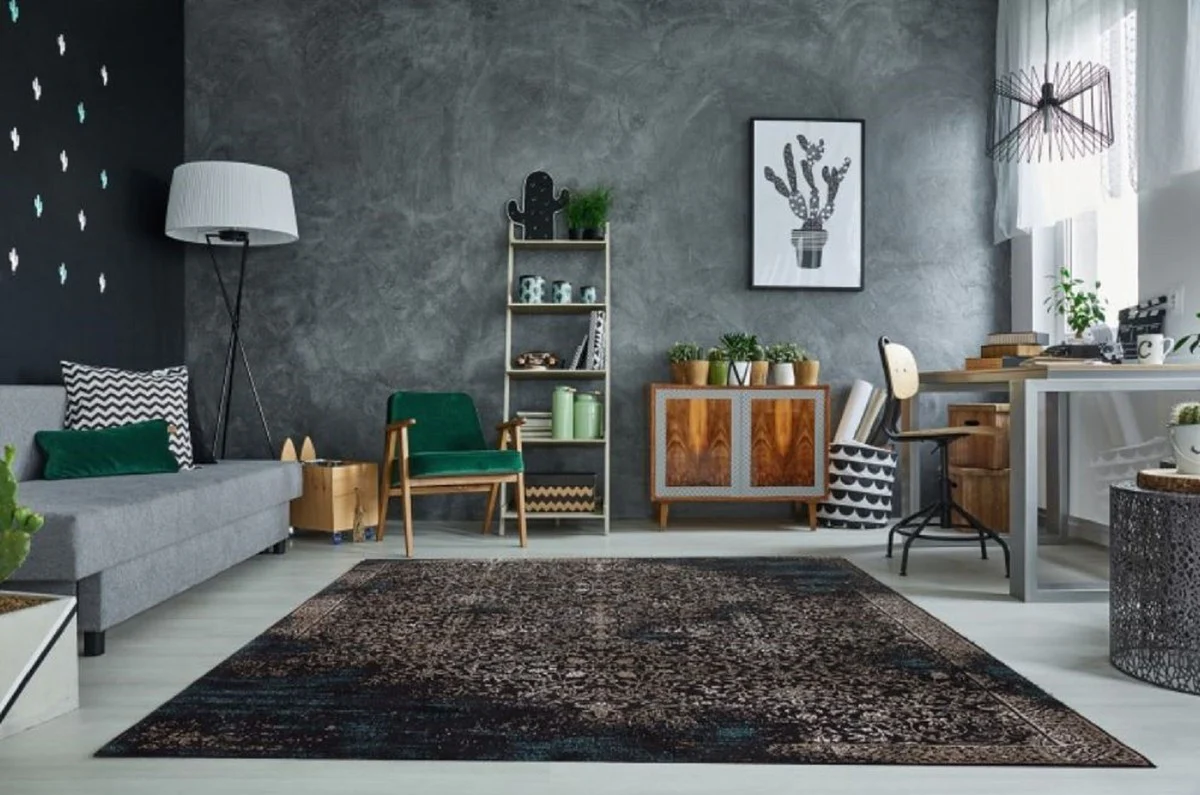 Wohnzimmer Teppich Vintage Blau / Mehrfarbig 160 x 240 cm - Rechteckiger Baumwoll Teppich - Wohnzimmer Deko Accessoires