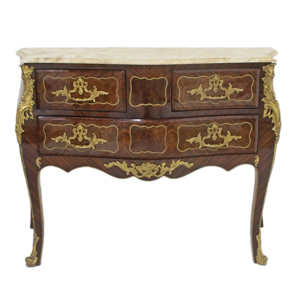 Baroque chest of drawers brown with cream marble top 120 cm handmade - baroque furniture antique style