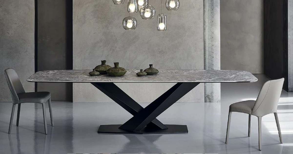 Luxury dining table gray / black 300 x 120 x H. 75 cm - Dining room table with high-quality ceramic table top - Modern dining room furniture - Luxury quality - Made in Italy