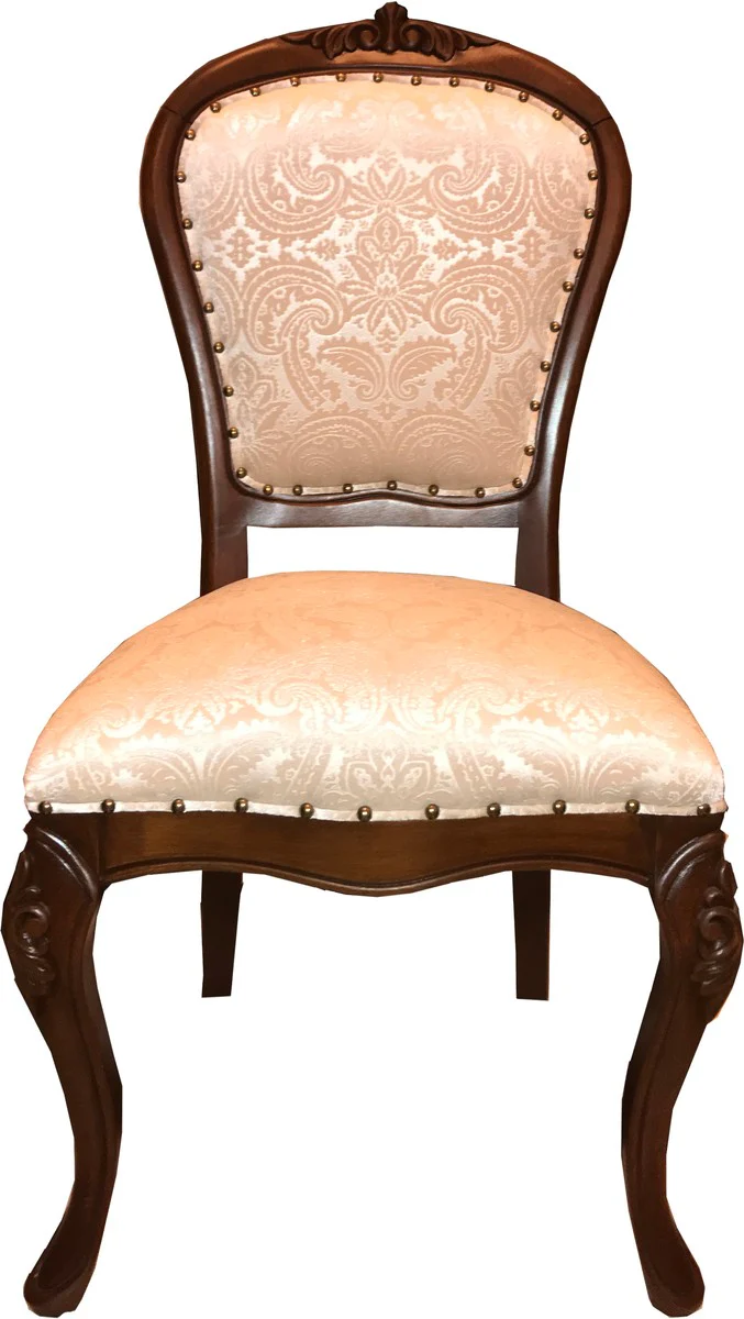 Baroque Luxury Dining Room Chair Cream Pattern/Brown - Luxury Hotel Furniture - Baroque Furniture