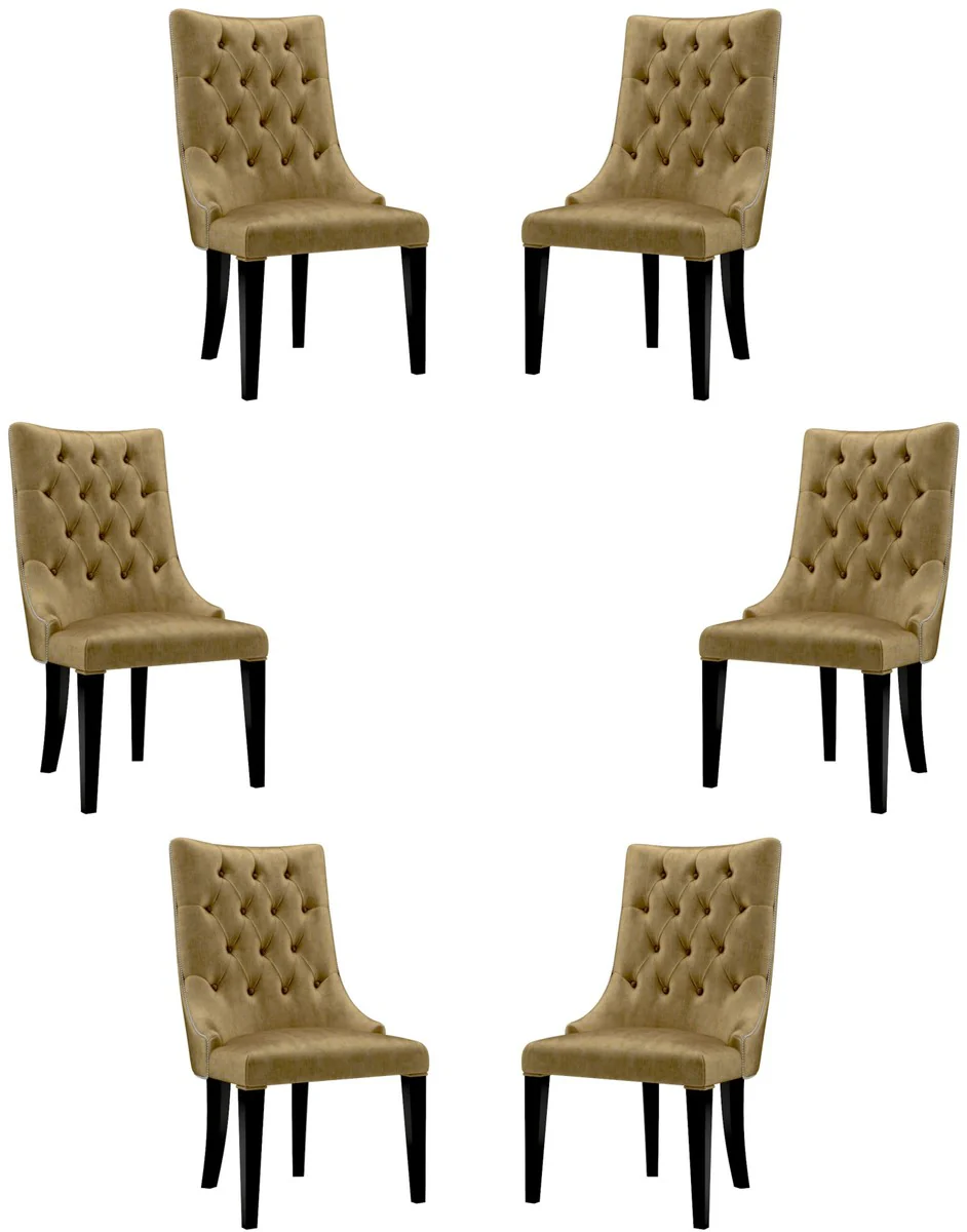 Luxury Baroque dining room chair set gold / black / silver 54 x 55 x H. 110 cm - Noble kitchen chairs with velvet fabric - Baroque chairs set of 6 - Dining room furniture