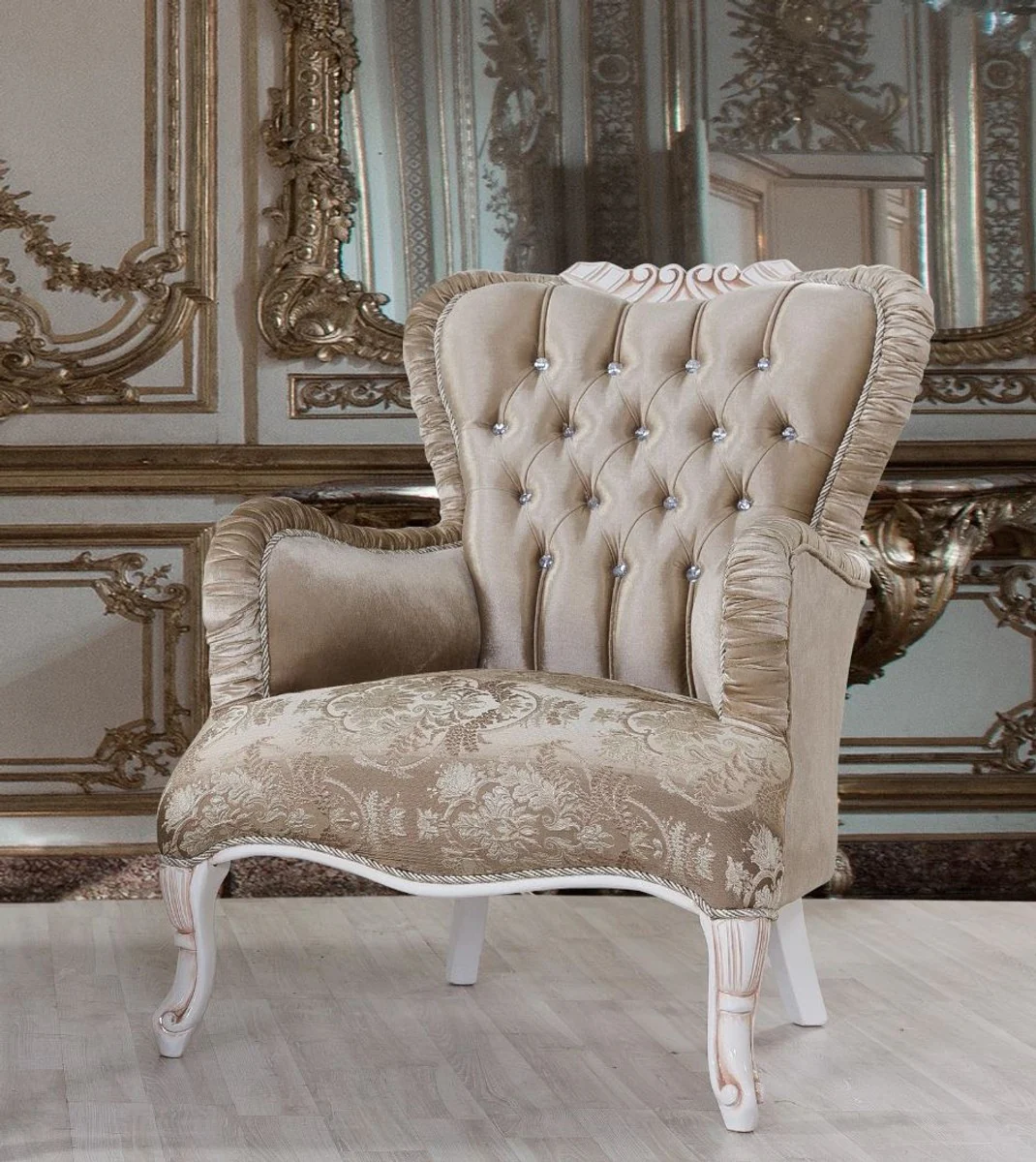 Baroque living room set brown / white / beige - 2 sofas & 2 armchairs & 1 coffee table - living room furniture in baroque style