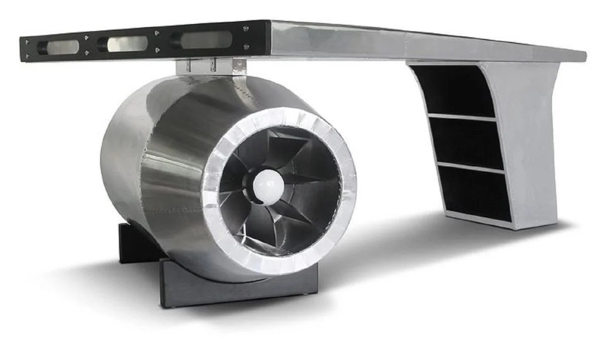 Vintage aviator desk silver 230 x 120 x H. 80 cm - aluminum airplane design office table - aluminum airplane office furniture