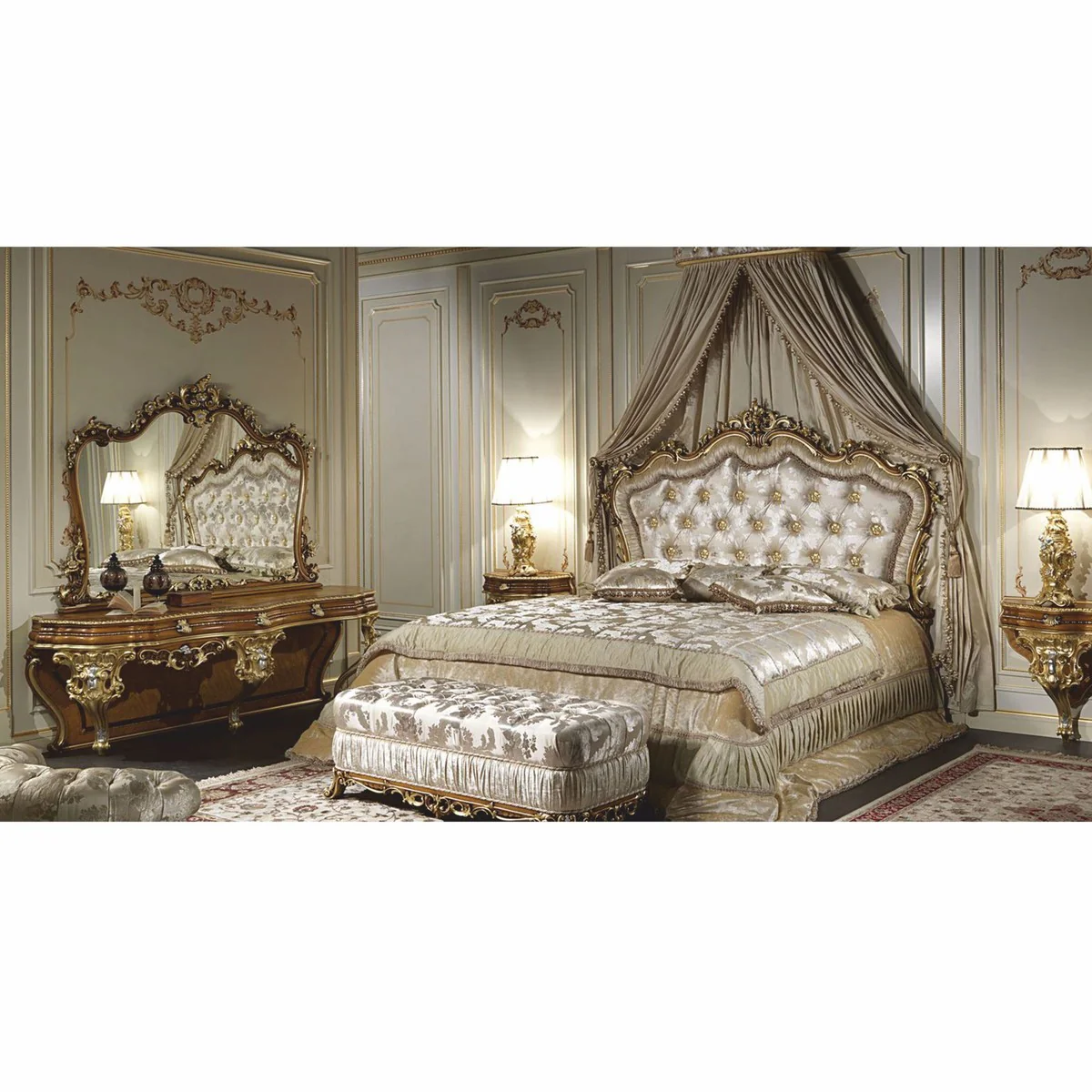 Luxury Baroque table lamp gold / silver / white H. 85 cm - Made in Italy